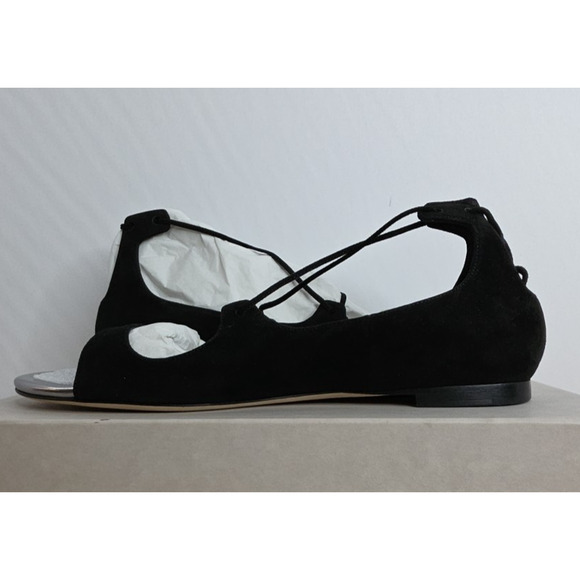 JIMMY CHOO Vernie Black Suede Lace Up Ballet Flat Shoes Size 38.5 - Picture 3 of 16